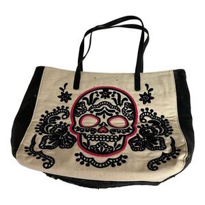 Loungefly Black Sugar Skull Tote Day of the Dead Dia de los Muertos NEEDS REPAIR